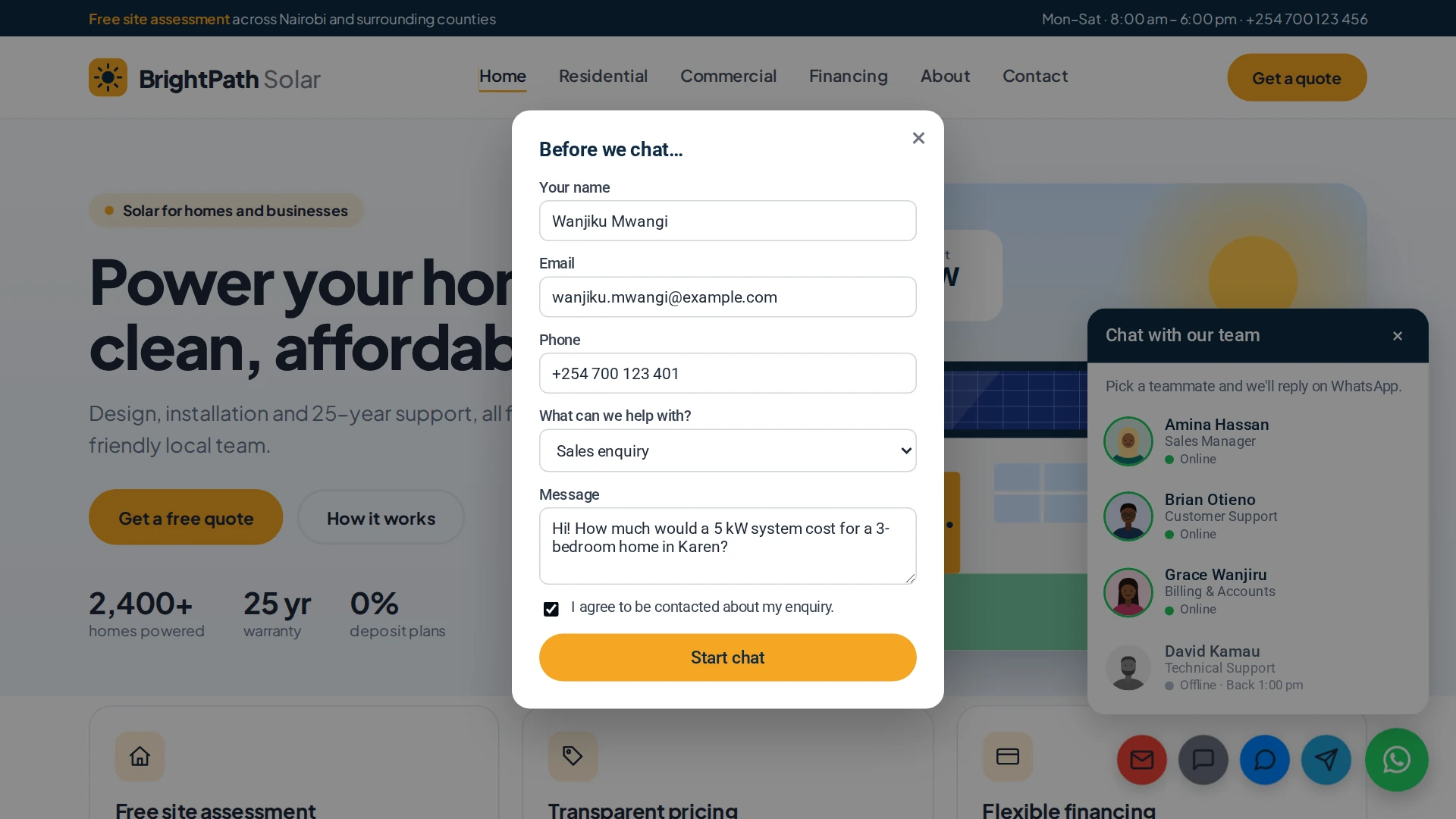 Prechat Lead Form
